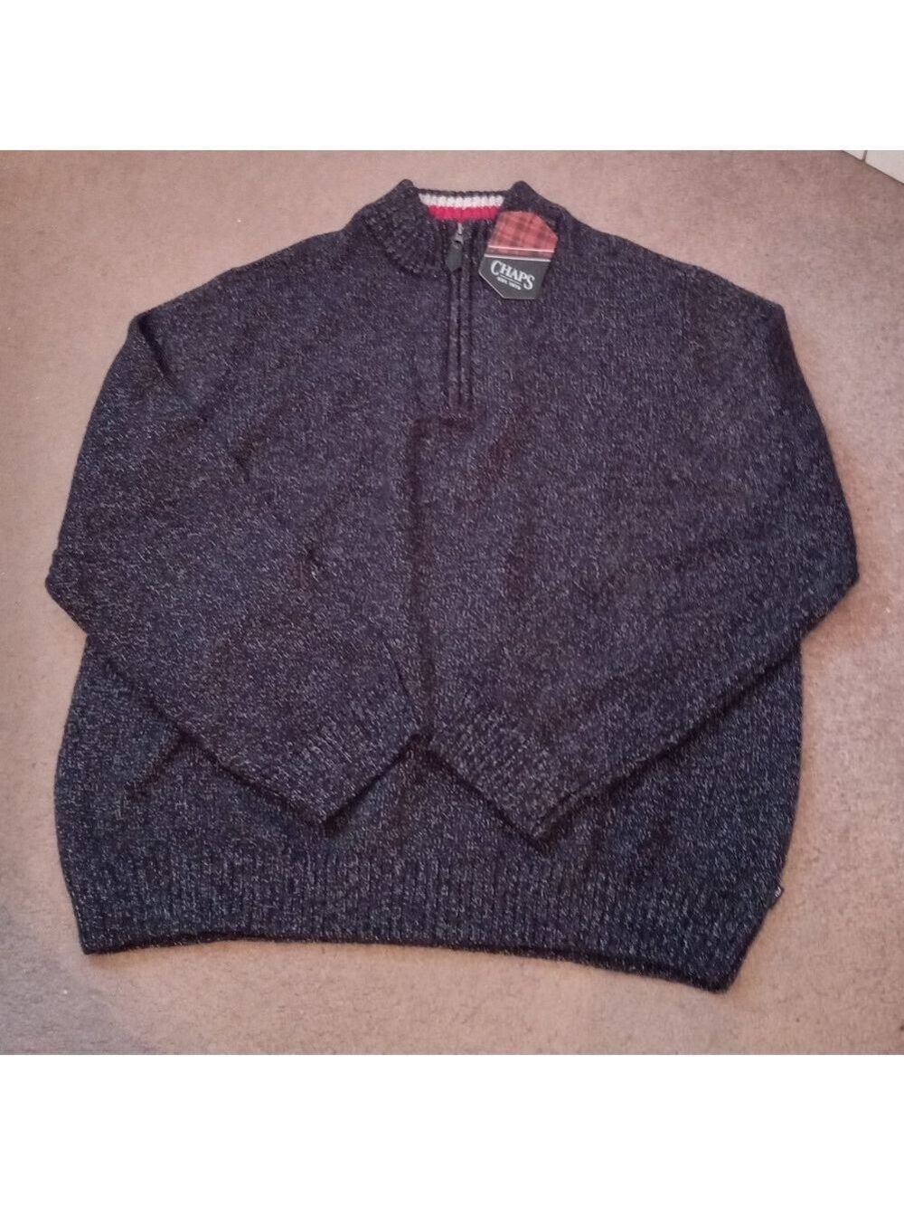 Chaps Men's Charcoal Heather Twist Knit Quarter Zip Sweater Large NWT - Picture 2 of 6